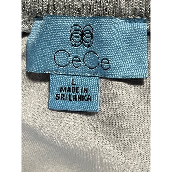 CeCe Womens Metallic Gray Long Sleeve Blouse Size Large Tie Hem Off Shoulder - Picture 4 of 5